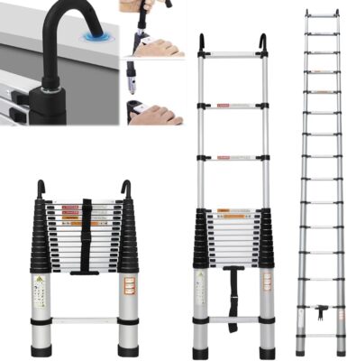 16.5Ft Telescopic Extension Ladder Aluminum Multi Purpose Folding Non-Slip+Hook