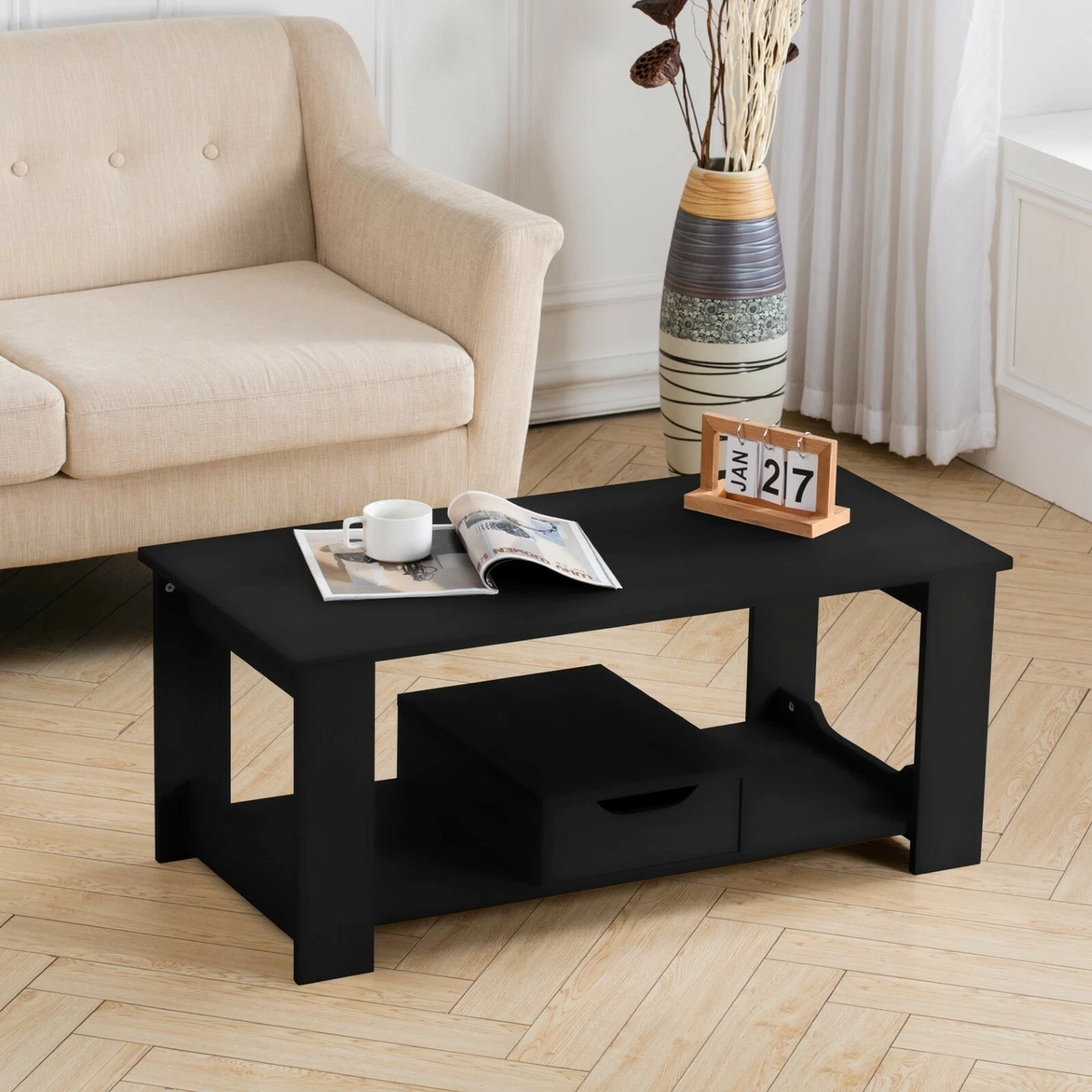 Rectangle Wooden Coffee Tea Table with Drawer Reception Table Home Furniture