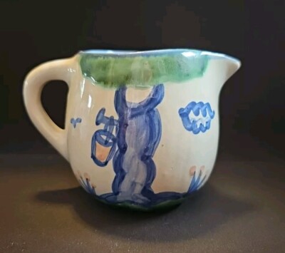Country Scene Blue by M A HADLEY Bluette Open Syrup Pitcher Tapping Tree