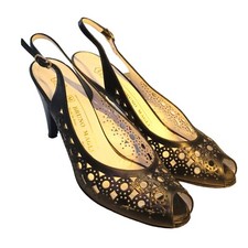 Vintage New Bruno Magli Pumps Heels Slingbacks 7 Black Cut Out