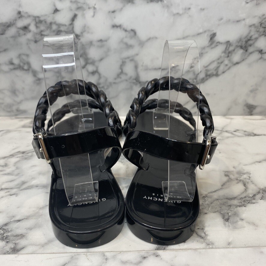GIVENCHY Glossy Black Rubber Chain Link Flat Slingback GIVENCHY Glossy Black Rubber Chain Link Flat Slingback