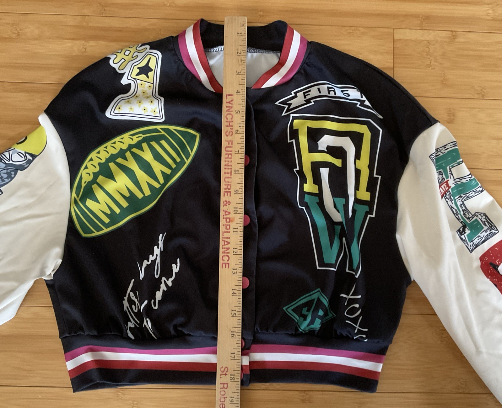 Silky First Row Multi Patch Varsity Bomber Jacket… - image 13