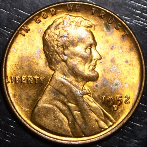 1952 D Lincoln Wheat Penny AU 1c US Coin Denver Mint "Color Tone"