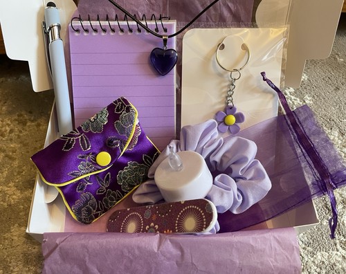 Purple Accessories Gift Set Notebook Pen Keyring Scrunchie Necklace Purse
