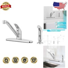 Polished Chrome Brass Kitchen Faucet w/ Side Spray, 8" Widespread, Lead-Free