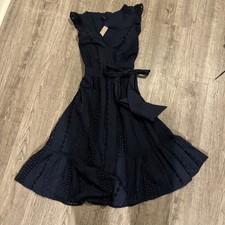J. Crew Navy Blue All Over Eyelet Ruffle Midi Wrap Dress Size 0