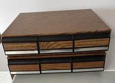 1980s Vintage Two 3-drawer Faux Wood Cassette Tape Holder Storage Holds 78