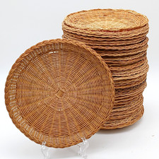 Set of 8 Vintage Wicker Rattan Paper Plate Holders 10" Picnic Camping