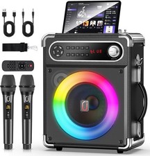 Karaoke Machine with Two Wireless Microphones, Portable Bluetooth Speaker with B