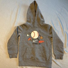 Nike Boys Hoodie Sweatshirt Size Medium Gray Pullover Baseball Graphic Print