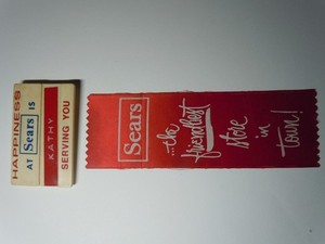 Vintage pair of Sears employee items: Name Tag and ribbon