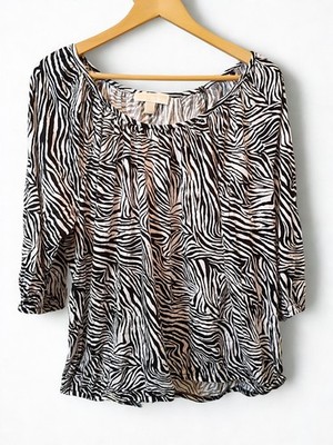 Michael Kors Plus Size 3X Blouse Zebra Print 3/4 Sleeves Elastic Waist 
