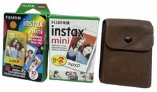 Fujifilm Instax Mini Instant Film Lot 30 Sheets Rainbow White w/ Brown Case