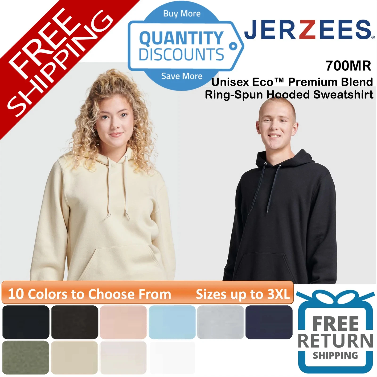 🔥 JERZEES Unisex Eco Premium Blend Ring-Spun Hooded Sweatshirt Up To 3XL 700MR
Opens in a new windo