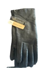 Nwt ARIS Leathers by Isotoner Black Leather Gloves Cashmere Lined Size 7.5 VTG