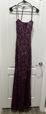 Windsor Womens Small Burgundy Sequin Lace Up Back Mermaid Prom Formal Maxi Dress