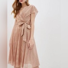 Alice + Olivia Darva Faux Wrap Shimmering Rose Gold Lamé Cocktail Dress