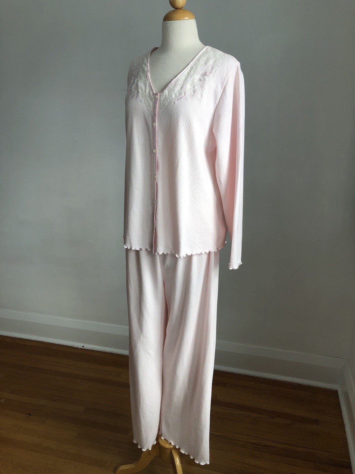 GORGEOUS NWT EARTH ANGELS Pink Cotton White Lace 2pc Pajama Set SZ M
