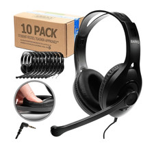 Classroom Headphones with Microphone 10 Pack 3.5mm Jack School Computer Lab K12