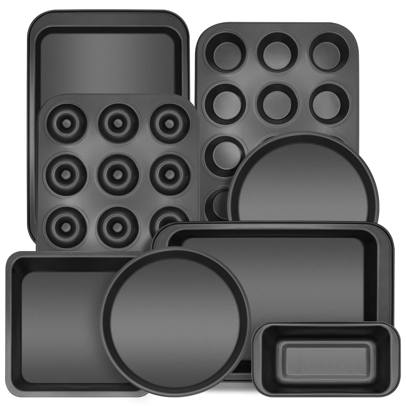 Bakeware Sets, Nonstick Baking Pans Set 8 Piece Including Donut Pan,2 Round C...