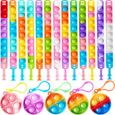 55 Pack Round Pop Fidget Keychains  Bracelets Sensory Toys Party Favors 4 Kids 