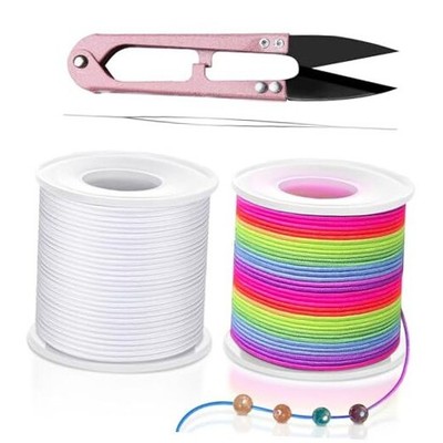 Stretchy String for Bracelets, Necklaces, Bead Stringing, 1 Rainbow+1 White