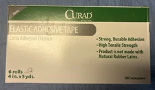 Curad NON260404 Elastic Adhesive Tape - 4” x 5 yd - White - 6 Rolls Free Ship