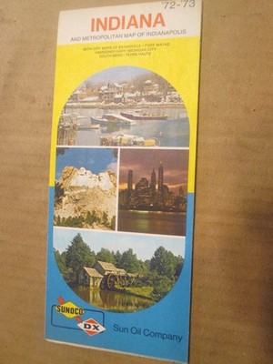 Sunoco DX Road Map of Indiana 1972-73