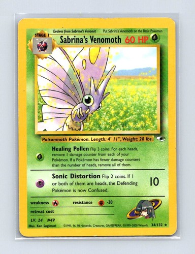 Sabrina's Venomoth 34/132 Rare Gym Heroes Pokemon Unlimited Moderately Played