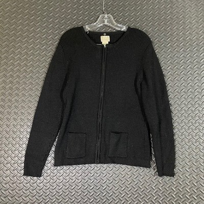 Willi Smith Collection Black 100% Wool Ribbed Full Zipper Sweater Women's XL