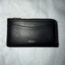 Coach Black New York Zip-Around Card Case Wallet Multiple Card Slot pre owned
