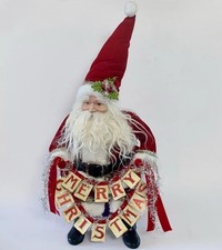 Raz Imports Santa Claus Shelf Sitter Figure Holding Merry Christmas Banner 18"