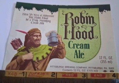 Robin Hood Ale Beer Label Pittsburgh Brewing PA Unused