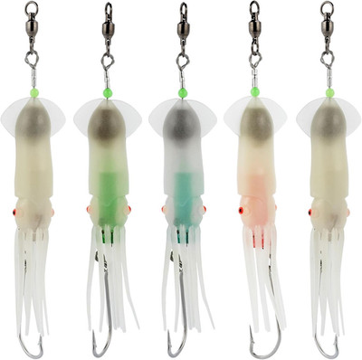 Saltwater Squid Fishing Lures, 6'' LED Lighted Lures 6/0 Hooks Squid Jig Rig Hali