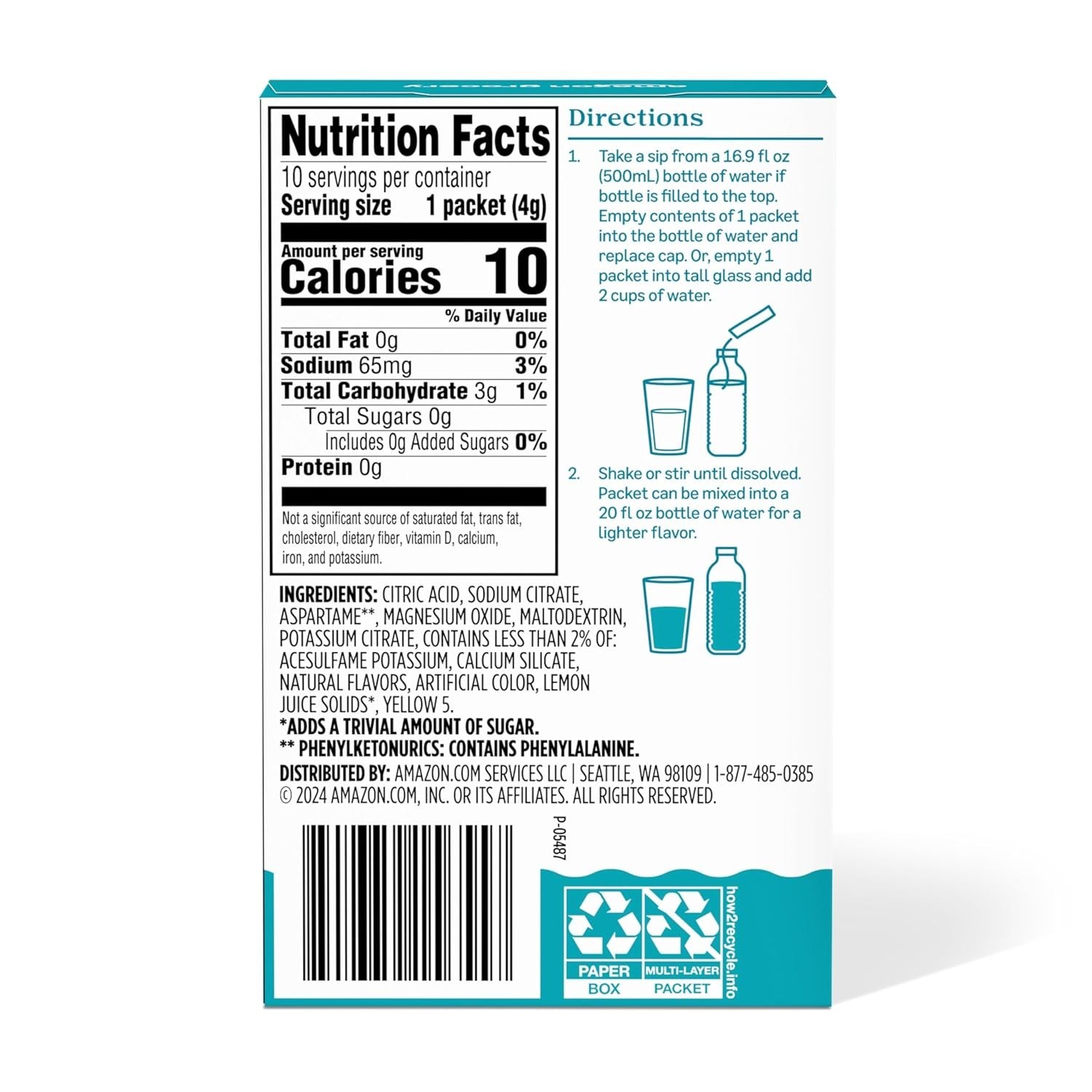 10 Packets Lemonade Sugar Free Low Sodium On-The-Go Powdered Drink Mix, 1.4 o...