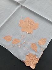 Vintage Ladies Hankie Peach Applique Floral