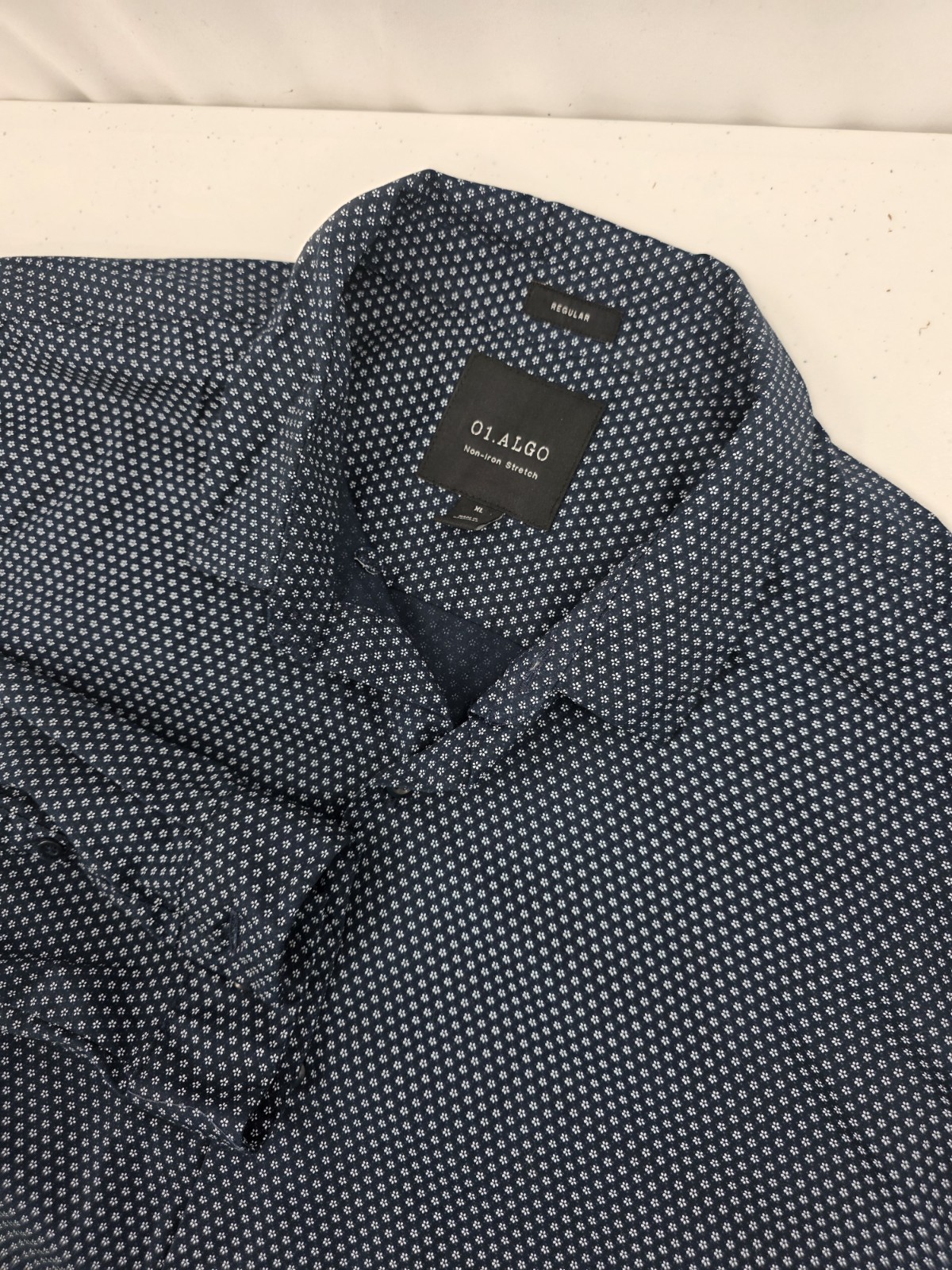 01.Algo Men's Long Sleeve Stretch Button Up Shirt Blue Geometric Floral Size XL