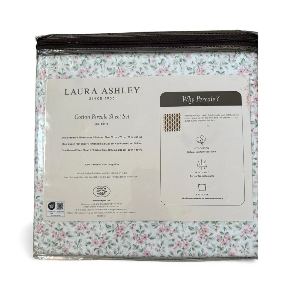 Laura Ashley QUEEN Sheet Set Tierney Pink Chintz Floral 100% Cotton Percale - Image 2 of 4