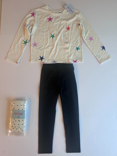 NWT Girl's Size 4 Cat & Jack Navy/Tan Pants White Shirt Outfit - Picture 2 of 8