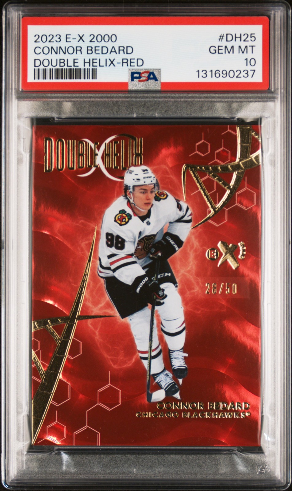 2023 SKYBOX E-X 2000 DOUBLE HELIX RED #DH25 CONNOR BEDARD 28/50 PSA 10 view 1