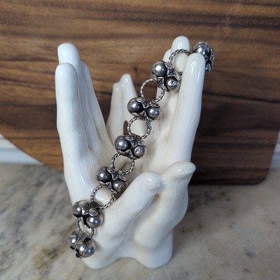 Taxco 980 Silver Mexico Bracelet Link Double Ball Old Pawn Jewelry Los Cocos 36g