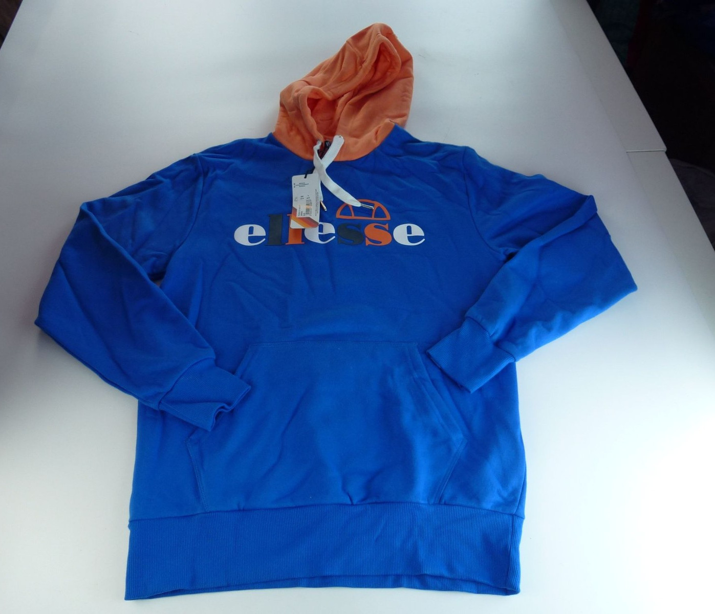 Ellesse Hoodie Mens L Blue Orange Piloma OH Pullover Hooded Sweatshirt Logo