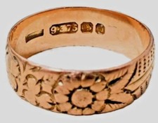 Antique Victorian Hallmarked Floral Engraved 9ct Rose Gold Wedding Ring 3.4gm