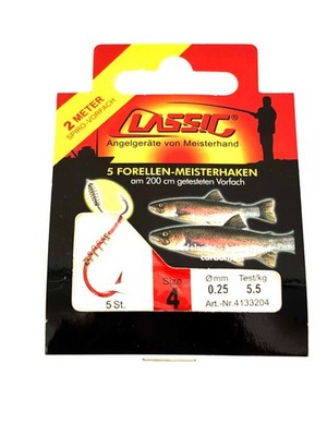 Paladin Classic Teighaken Forelle 0,5/1/ 2 Meter versch.Größen gebunden Rot