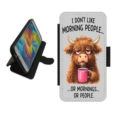 Highland Cow Handyhülle Wallet Flip für iPhone Samsung Don't Do Mornings HLC1