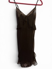 Victoria's Secret Black Y2K Slip Dress Chemise Sheer Medium Gold Accents Lace