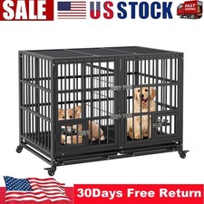 42'' Heavy Duty Metal Dog Crate for Small to Large Dogs Sliding Rail Dog Crate