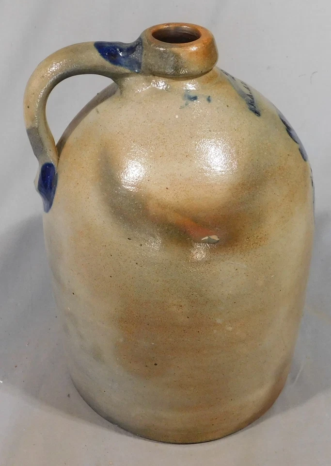 Jarra de gres antigua rara J. A. Allen cobalto decorado James NY Atenas? ca 1860 Foto 4 de 4