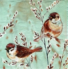 (2) Two Paper Lunch Napkins for Decoupage/Mixed Media - Winter Melody birds