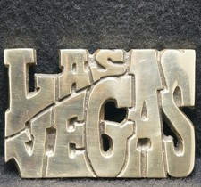XE03101 VINTAGE 1970s  LAS VEGAS  CITY COMMEMORATIVE SOLID BRASS BELT BUCKLE